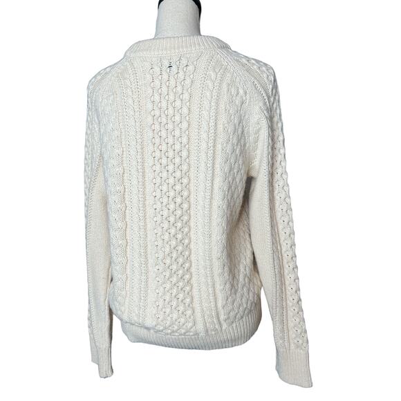 J. Crew Cable Knit Chunky Sweater in Cream Nylon Lambswool Blend Size M - Picture 3 of 5